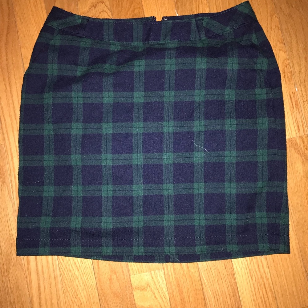 Blue and green plaid mini skirt